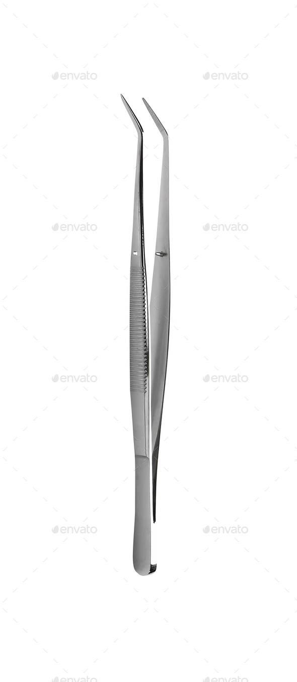 Medical forceps with curved ends on an isolated white background Stock